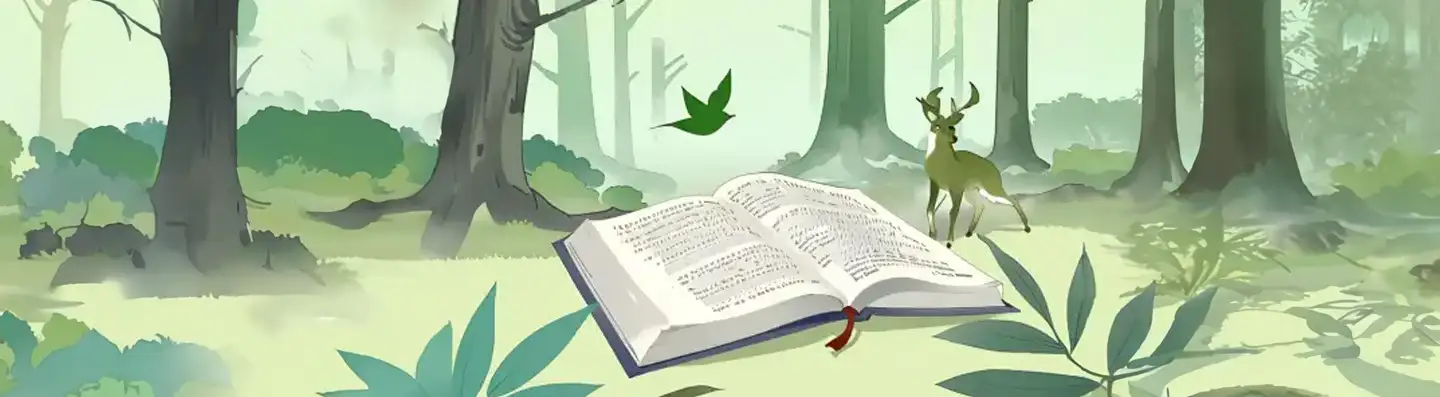 Dessin d'un livre dans une forêt